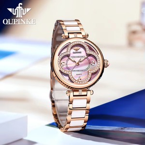 Montre femme OUPINKE 3272 élégante en or rose avec bracelet en céramique, double face, mouvement quartz japonais, montres de luxe pour femmes. - Product Image 6
