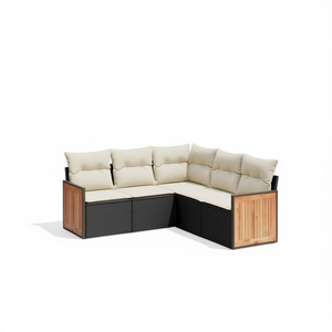 Ensemble de canapés de jardin en rotin PE noir réglable avec coussins en mousse haute densité pour usage extérieur, design contemporain - Product Image 1