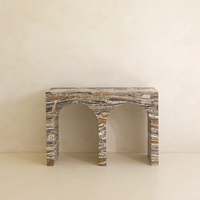 KUMUSI FURNITURE Table console arquée en marbre style Wabi-Sabi pour salon de villa et appartement