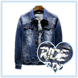 Thiết Kế Cổ Điển Của Nam Giới Tùy Chỉnh In Áo Khoác <span class=keywords><strong>B</strong></span>án Sỉ Denim Jeans Áo Khoác - Product Image 3