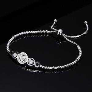 <b>Adjustable</b> Diamond Heart Bead <b>Bracelet</b> Steel And <b>Gold</b> Women's Everyday Wear Jewelry - Product Image 4