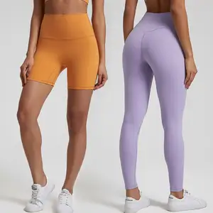 Premium 68 % Nylon 32 % Elasthan V-Rücken-Naht Gym Yoga Biker Shorts mit Hohem Bund Atmungsaktive Peach-Hip Sportbekleidung Fitness-Leggings für Damen - Product Image 5