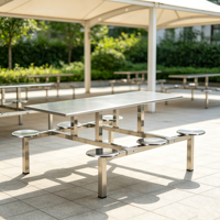 Ensemble de table et bancs de cantine en acier inoxydable sur mesure, table intégrée pour cantine commerciale, restaurant scolaire
