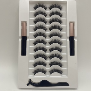 Ensemble de dix paires de <span class=keywords><strong>faux</strong></span> <span class=keywords><strong>cils</strong></span> en soie magnétique réutilisables, style épais naturel 3D imperméable avec trois paires d'<span class=keywords><strong>eyeliner</strong></span> doux - Product Image 3