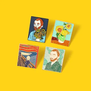 4 Arten von weltberühmten Ölgemälde Emaille Brosche Van Gogh Sonnenblume Edward Munch schrie Anstecknadel Punk Abzeichen Schmuck