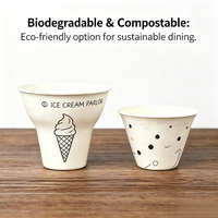 Gobelets jetables en pulpe blanche écologiques personnalisables de 300 ml, parfaits pour la crème glacée, le yogourt et les desserts.