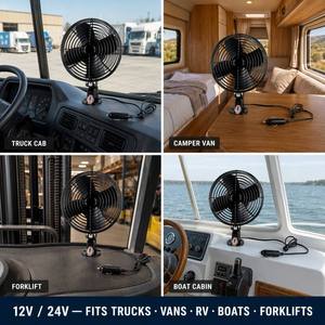 מאוורר רכב <span class=keywords><strong>12V</strong></span> חזק, מתכת שחורה, 2 מהירויות, 6 אינץ', למשאיות, נגררים, קרוואנים, סירות, מאוורר קירור - Product Image 3