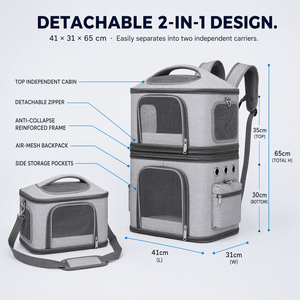 Sac à dos de transport pour animaux de compagnie à double couche, respirant, en maille, sac de voyage portable pour chat et chien, fermeture à glissière - Product Image 2