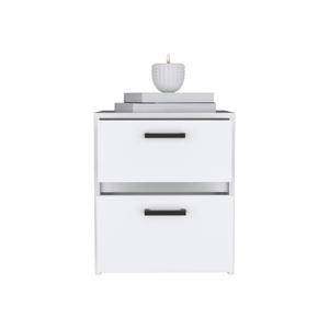 Trivor 2 <b>Drawer</b> Nightstand White Metal Handles Storage <b>Side</b> <b>Table</b> - Product Image 5