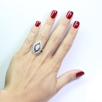 Bague en laiton plaqué platine avec zircon bleu, style classique rétro, pour femme, de Fashion Jewelry Palace