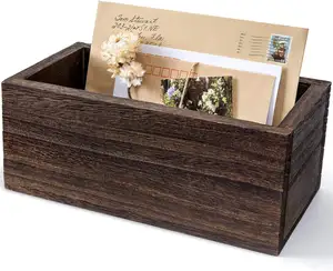 Home Office Kitchen Tabletop Rustic Decorative Wood Desk Organizer Letter Holder Envelope Accessories Storage Box Bin