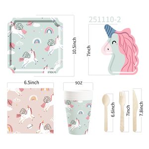 Décorations d'anniversaire licorne DAMAI comprenant des assiettes à dîner, des assiettes à dessert, des serviettes, des gobelets, une bannière et une nappe pour kit de fête licorne pour 8 personnes - Product Image 4