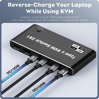 Commutateur KVM Thunderbolt 4 USB C 8K 4K 120Hz USB-C Commutateur KVM Type-C pour 2 Ordinateurs Partager 1 Moniteur Avec Charge Rapide PD 100W
