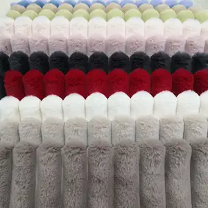 New Custom Color, Medium Weight Knit Artificial 100% Polyester Small Plain Dyed Stripe Jacquard Spandex Rabbit Faux Fur Fabric/