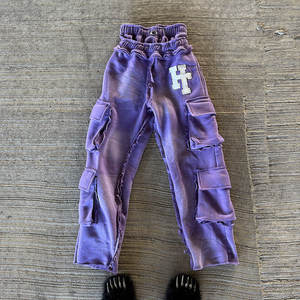 Huili One Stop logo de broderie personnalisé patché pantalons de survêtement hommes en détresse lavé strass Double taille pantalons de survêtement - Product Image 1