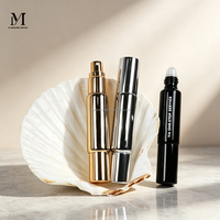 Flacon en verre doré et argenté de luxe de 10 ml, vide, portable, pour huile essentielle ou sérum, avec bille en acier et pulvérisateur en aluminium