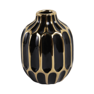 Vaso in ceramica moderno decorativo per fiori, per soggiorno, camera da letto, ufficio, decorazione per la casa, finitura nero oro - Product Image 2