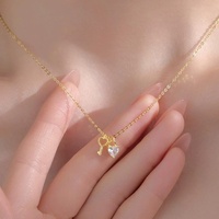 Collier pendentif clé et cœur en argent sterling 925 plaqué or, collier avec breloque cœur en CZ, bijoux romantiques pour femmes