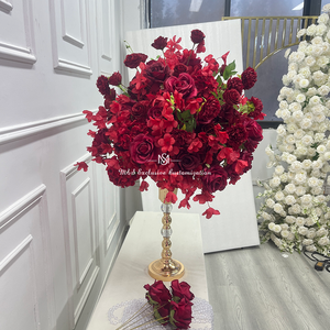 Buket Bunga Meja Mawar Burgundy 60CM untuk Pernikahan, Dekorasi Jalan, Hiasan Bunga Acara, Ukuran Dapat Disesuaikan - Product Image 3