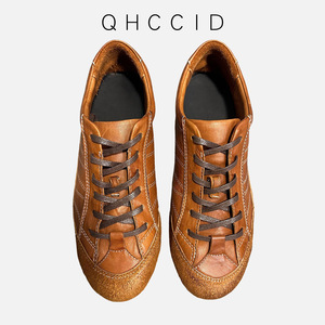 Chaussures décontractées pour hommes en cuir véritable couleur café, à talon plat, à lacets, pour usage quotidien, type mocassins - Product Image 3