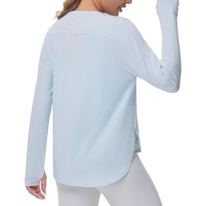 Camiseta Deportiva de Manga Larga para Mujer, Ligera, de Algodón, Cuello Redondo, para Yoga, con Orificios para los Pulgares - Product Image 1