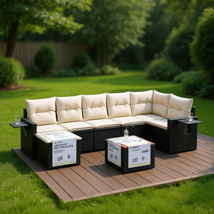 Ensemble de canapés de jardin modulaires Adei en rotin noir, meubles d'extérieur durables et élégants avec coussins en mousse haute densité - Product Image 2