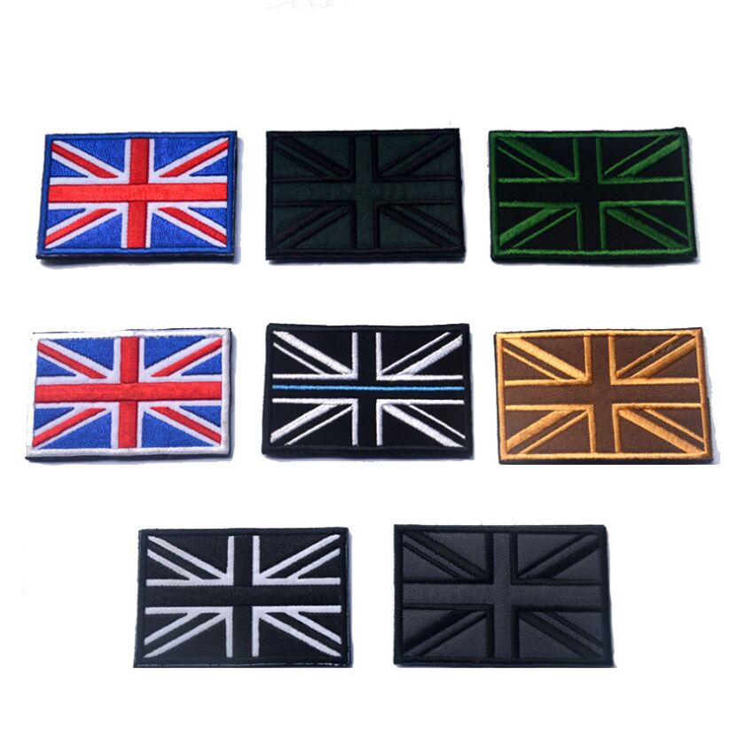 Large Black UK Flag Patch - Embroidered Union Jack Iron-On Great Britain Emblem