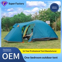 Tenda Camping 2 Kamar 1 Ruang Tamu Lapis Ganda Empat Musim Model Terowongan 3-4 Orang 2000-3000mm Tahan Air Anti Badai Portabel Anti Angin 300D