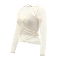 Combinaison de yoga 2-en-1 pour femme avec haut sculptant à dos nageur croisé et manches longues, séchage rapide, respirante et ajustée, en maille française