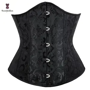 Plus Size XS-XXXXXXL Underwear Outfits Front 5 Busk Closure Black Jacquard Underbust Corset For Women Waist Trainer Bustier