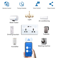 Prise murale intelligente en verre 147 avec double prise USB Type-C à charge rapide, contrôle vocal Wi-Fi Tuya, design barre, 16A universelle