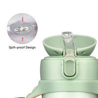 Bouteille d'eau isotherme en acier inoxydable à double paroi de 280 ml (8 oz) avec paille, motif pieuvre mignonne, pour enfants et écoliers, biberon pour bébé avec poignée et balle lestée