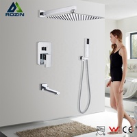 Chrome 16 "Regen Dusche Wasserhahn In Wand Ultradünne Dusche Kopf Wasserfall Bad Dusche Mixer mit Handbrause Drehen Gießkanne
