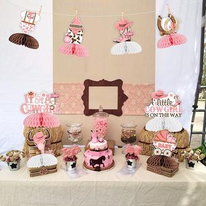 8 pièces Décoration de table en papier écologique rose, thème Cowgirl Western, centre de table nid d'abeille pour baby shower Cowgirl - Product Image 4