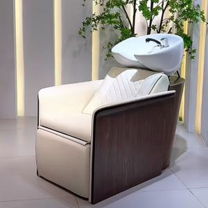 Qumeng 2024 New Model Luxury Design Gold Leather Beauty Salon Bed <b>Furniture</b> Shampoo Chair Shampoo Bed - Product Image 2