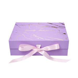 Emballage en papier pliable boîte-cadeau de demoiselle d'honneur magnétique rigide violette personnalisée avec ruban vente en gros - Product Image 1