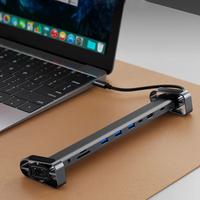 10-in-1 Aluminium USB-C Hub Dockingstation 4K HD 100W PD USB 3.0 für 2.0 SD-Karte Tastatur Maus Sprachaktivierte LED-Leuchten