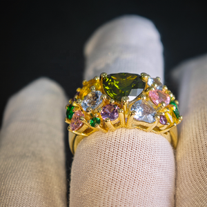 Anillo Hipoalergénico de Plata de Ley 925 con Esmeralda, Citrino, Amatista, Zafiro Rosa, Aguamarina y Turmalina en Forma de Corazón para Mujer, Uso Diario - Product Image 3