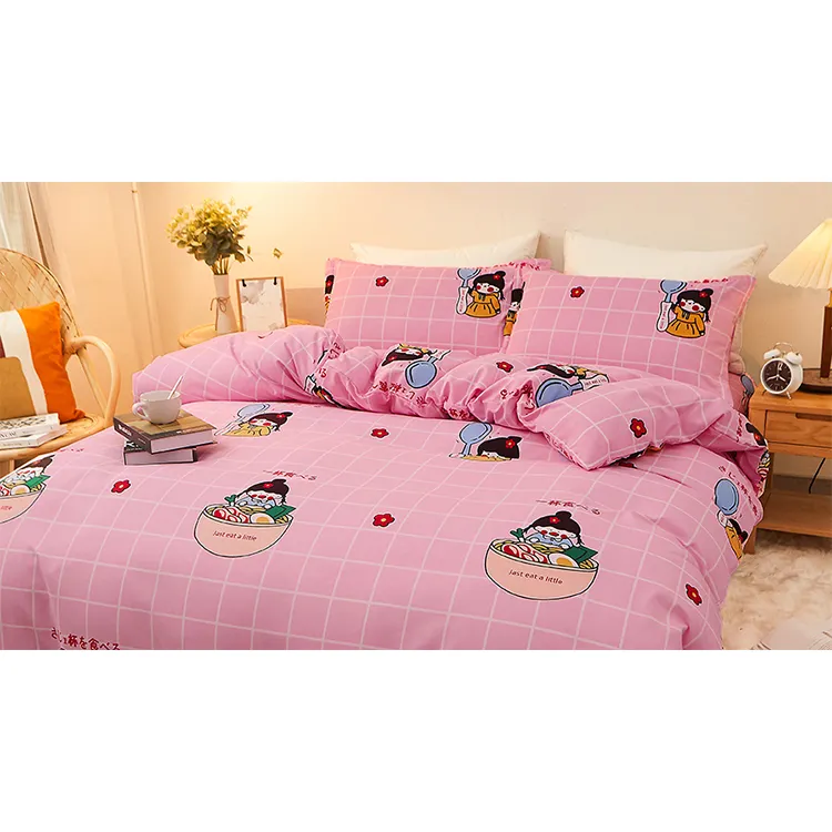 4 pieces printing cartoon bed sheet duvet cover pillow case kids bedding sets duvet cover