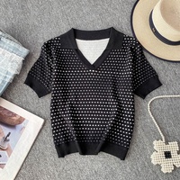 Haut court pour femme style coréen avec ourlet ajouré et col rond - Ensemble polyvalent de débardeur en maille pour l'été