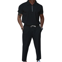 Vêtements de mode personnalisés, chemise à manches courtes à demi-zip de couleur unie pour homme, pantalon décontracté, ensemble 2 pièces pour homme
