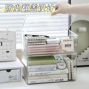Caja de almacenamiento acrílica, organizador de escritorio transparente con tapa, contenedor de almacenamiento de papelería para escritorio de oficina a prueba de polvo de gran capacidad - Product Image 5