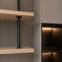 Bureau de chambre flottant en bois sur mesure avec étagères et 2 tiroirs, unité murale de luxe moderne pour l'extrémité de lit, suite de rangement LED