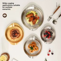 Assiette plate moderne en acier inoxydable brossé, double poignée or et argent, pour restaurant, maison, fête, vaisselle de table