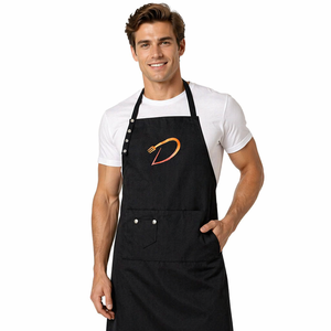 Delantal de Cocina Duradero y Ajustable con Cuello Tipo Corbata, Amplios Bolsillos Delanteros Dobles, Botón Metálico Decorativo, Uniforme de Trabajo - Product Image 1