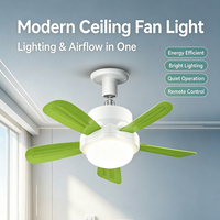Ventilateur de plafond LED moderne avec 5 pales vertes, douille E27, télécommande 6 vitesses, 25W, chambre à coucher, salon