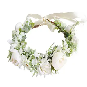 A-1261 Hiasan Kepala Bunga Festival Pernikahan Dekorasi Pengantin 24Cm Ikat Kepala Karangan Bunga Mahkota Bunga Putih Mahkota Bunga Buatan
