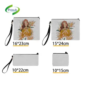 Prosub Wholesale Blank Sublimation Cosmetic Bag Custom Printing Linen Sublimation Makeup Bags With Zipper Wristlet Make Up Bag
