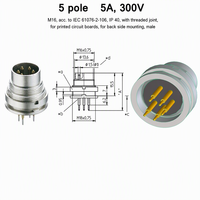 Connecteur circulaire M16 mâle 5 broches SGR50/6 (300V) Prise de châssis Montage sur circuit imprimé Montage côté arrière IEC 61076-2-106 Joint fileté IP40