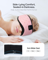 Masque de sommeil Bluetooth 5.4 avec musique, design plat, doux, respirant, anti-lumière, idéal pour les voyages et la sieste, prise en charge des commandes personnalisées